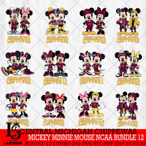 Central Michigan Chippewas Mickey Minnie Mouse NCAA Bundle 12 Svg Eps Dxf Png File, Bundle NCAA svg , File Cut , Digital Download , Instant Download, Cut Svg Files