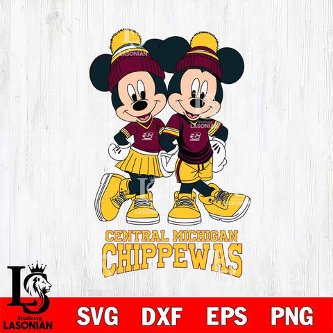 Central Michigan Chippewas Mickey Minnie Valentine Football Svg Eps Dxf Png File, NCAA svg , Digital Download , Instant Download, Cricut File