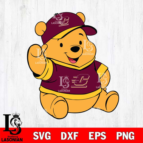 Central Michigan Chippewas Pooh Bear Svg Eps Dxf Png File, NCAA svg, Digital Download, Instant Download