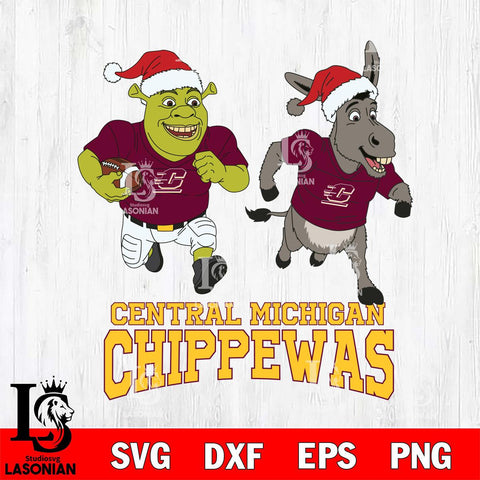 Central Michigan Chippewas Shrek and Donkey Football Cricut,Christmas SVG DXF EPS PNG FILE, NCAA Digital Download,Instant Download, Silhouette