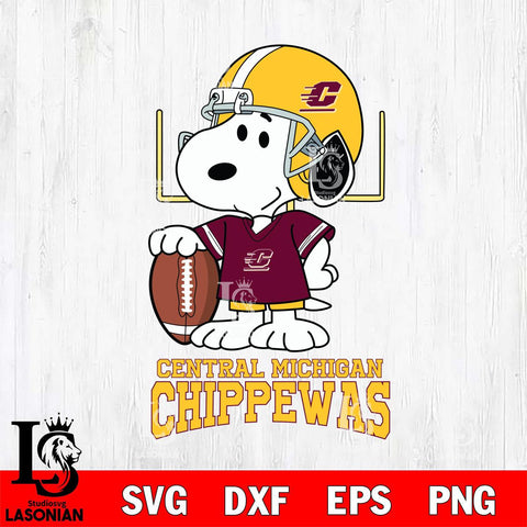 Central Michigan Chippewas Snoopy Player Football SVG DXF EPS PNG FILE,Snoopy File Cut, NCAA Digital Download,Instant Download,Christmas Silhouette