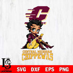 Central Michigan Chippewas Style Black Fan Girl Betty Boop, Svg Eps Dxf Png File, Digital Download