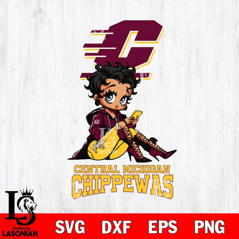 Central Michigan Chippewas Style Black Fan Girl Betty Boop, Svg Eps Dxf Png File, Digital Download
