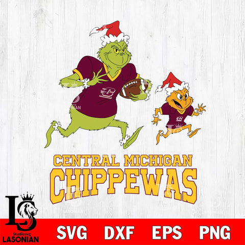 Central Michigan Chippewas The Grinch & Max Football Cricut,Christmas SVG DXF EPS PNG FILE, NCAA Digital Download,Instant Download, Silhouette