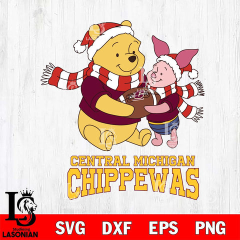 Central Michigan Chippewas Winnie the Pooh & Piglet Football Cricut,Christmas SVG DXF EPS PNG FILE, NCAA Digital Download,Instant Download, Silhouette