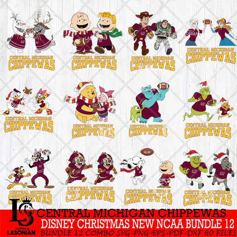 Central Michigan Chippewas  Disney Christmas New NCAA Bundle 12 Cricut,Christmas SVG DXF EPS PNG FILE, BUNDLE NCAA Digital Download,Instant Download, Silhouette