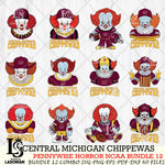 Central Michigan Chippewas  Pennywise Horror NCAA Bundle 12 SVG Svg Eps Dxf Png File, Digital Download