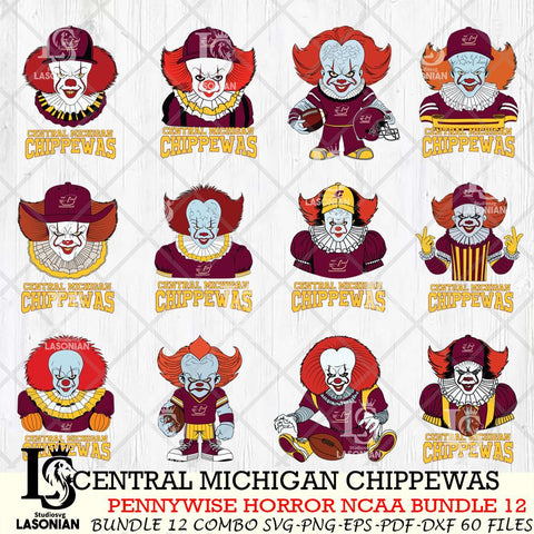 Central Michigan Chippewas  Pennywise Horror NCAA Bundle 12 SVG Svg Eps Dxf Png File, Digital Download