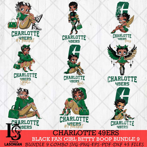 Charlotte 49ers Black Fan Girl Betty Boop Bundle 9, Svg Eps Dxf Png File, Digital Download
