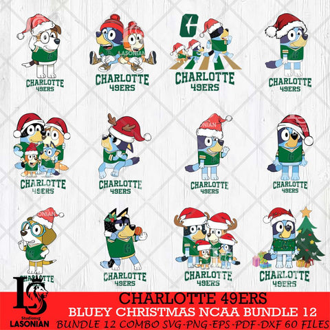 Charlotte 49ers Bluey Christmas NCAA Bundle 12 Cricut File Cut Files , Bluey Cricut , Christmas Svg , Bluey svg , Digital Download, dxf eps png pdf file