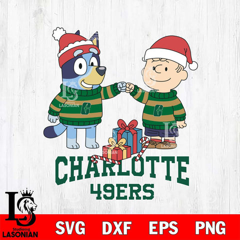 Charlotte 49ers Bluey With Charlie Brown Christmas File Cut, NCAA SVG DXF EPS PNG FILE, Digital Download,Instant Download, Silhouette