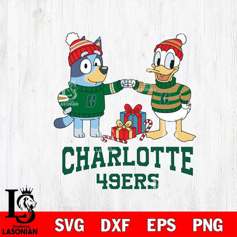 Charlotte 49ers Bluey With Donald Duck Christmas File Cut, NCAA SVG DXF EPS PNG FILE, Digital Download,Instant Download, Silhouette