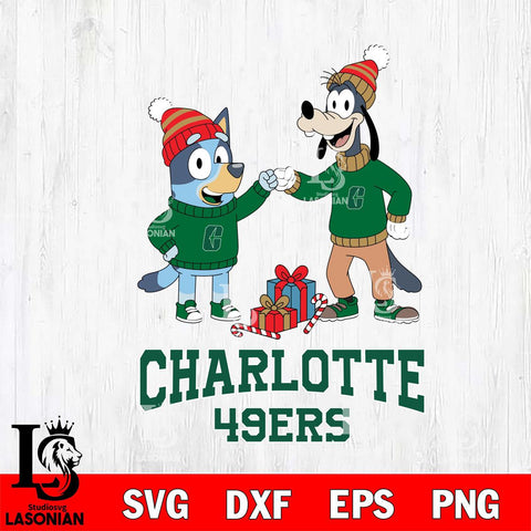 Charlotte 49ers Bluey With Goofy Christmas File Cut, NCAA SVG DXF EPS PNG FILE, Digital Download,Instant Download, Silhouette