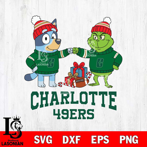 Charlotte 49ers Bluey With Grinch Christmas File Cut, NCAA SVG DXF EPS PNG FILE, Digital Download,Instant Download, Silhouette