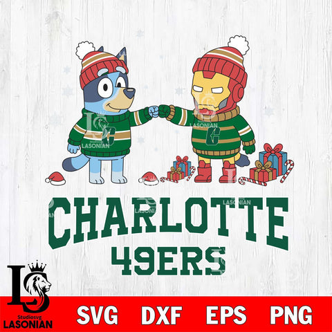 Charlotte 49ers Bluey With Iron man Christmas File Cut, NCAA SVG DXF EPS PNG FILE, Digital Download,Instant Download, Silhouette