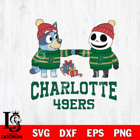Charlotte 49ers Bluey With Jack Skellington Christmas File Cut, NCAA SVG DXF EPS PNG FILE, Digital Download,Instant Download, Silhouette