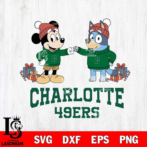Charlotte 49ers Bluey With Mickey Christmas File Cut, NCAA SVG DXF EPS PNG FILE, Digital Download,Instant Download, Silhouette