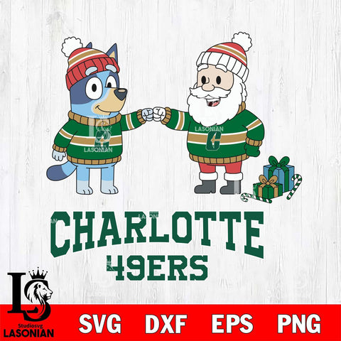Charlotte 49ers Bluey With Satan Christmas File Cut, NCAA SVG DXF EPS PNG FILE, Digital Download,Instant Download, Silhouette