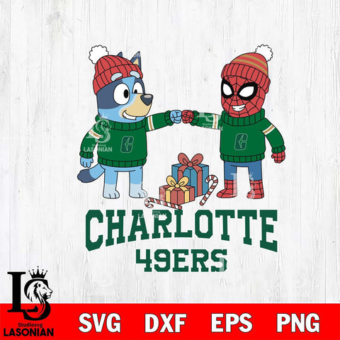 Charlotte 49ers Bluey With Spider man Christmas File Cut, NCAA SVG DXF EPS PNG FILE, Digital Download,Instant Download, Silhouette