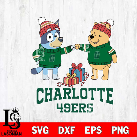 Charlotte 49ers Bluey With Winnie The Pooh Christmas File Cut, NCAA SVG DXF EPS PNG FILE, Digital Download,Instant Download, Silhouette