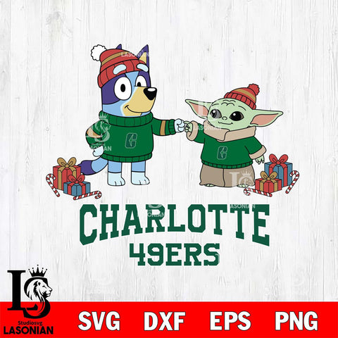 Charlotte 49ers Bluey With Yoda Christmas File Cut, NCAA SVG DXF EPS PNG FILE, Digital Download,Instant Download, Silhouette