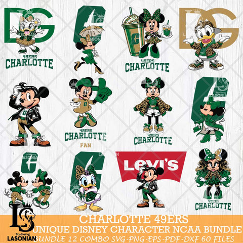 Charlotte 49ers Disney character NCAA Bundle 12 Svg Eps Dxf Png File, Digital Download, Instant Download