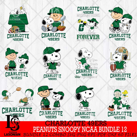 Charlotte 49ers Peanuts Snoopy Player NCAA Bundle 12 SVG DXF EPS PNG FILE,Snoopy File Cut, bundle NCAA Digital Download,Instant Download, Silhouette