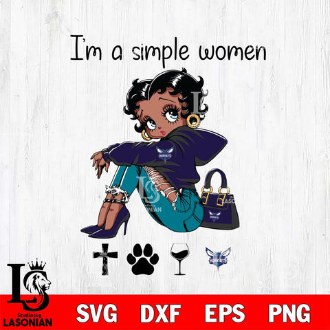 Charlotte Hornets Betty Boop Black Fan I Am Simple Women Svg Eps Dxf Png File, Digital Download