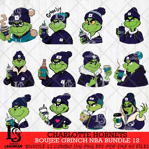 Charlotte Hornets Boujee Grinch NBA Bundle 12 SVG Eps Dxf Png File, Digital Download, Instant Download