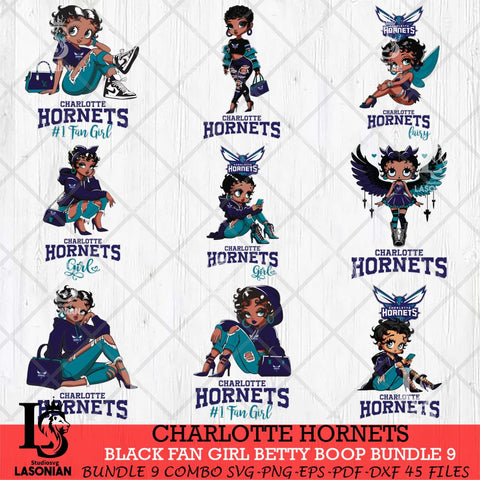 Charlotte Hornets Black Fan Girl Betty Boop Bundle 9 Svg Eps Dxf Png File, Digital Download, Instant Download