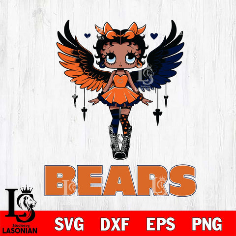 Chicago Bears Anglel Black Fan Girl Betty Boop Svg Eps Dxf Png File, Digital Download, Instant Download