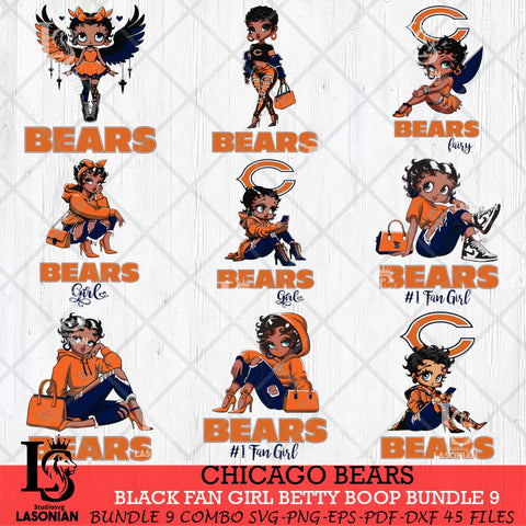 Chicago Bears Black Fan Girl Betty Boop Bundle 9 Svg Eps Dxf Png File, Digital Download, Instant Download