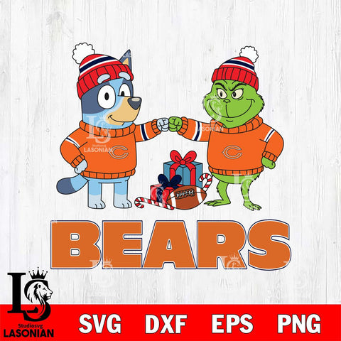 Chicago Bears Bluey With Grinch Christmas Cricut,Christmas SVG DXF EPS PNG FILE, Digital Download,Instant Download, Silhouette