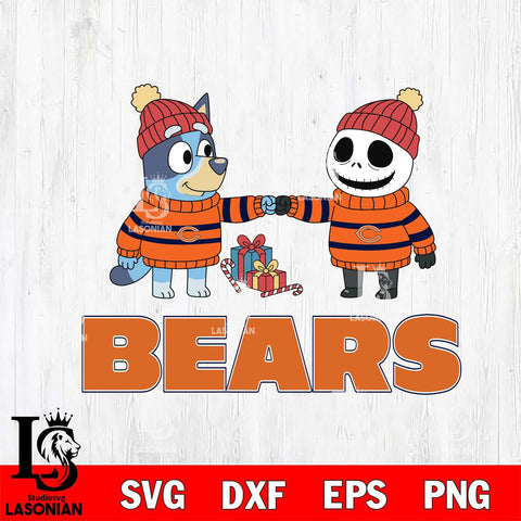 Chicago Bears Bluey With Jack Skellington Christmas Cricut,Christmas SVG DXF EPS PNG FILE, Digital Download,Instant Download, Silhouette