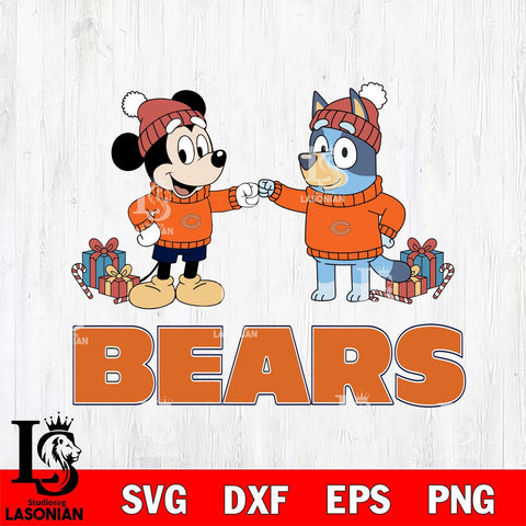 Chicago Bears Bluey With Mickey Christmas Cricut,Christmas SVG DXF EPS PNG FILE, Digital Download,Instant Download, Silhouette