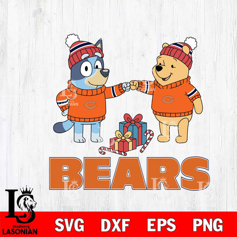 Chicago Bears Bluey With Winnie The Pooh Christmas Cricut,Christmas SVG DXF EPS PNG FILE, Digital Download,Instant Download, Silhouette