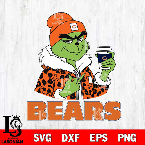 Chicago Bears Boujee Grinch Leopard Christmas Svg Eps Dxf Png File,Cricut svg files, Digital Download, Instant Download