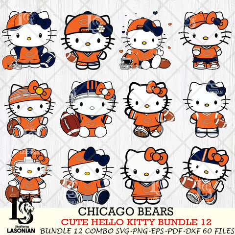 Chicago Bears Cute Hello Kitty NFL Bundle 12 SVG Svg Eps Dxf Png File, NFL svg, Digital Download, Instant Download