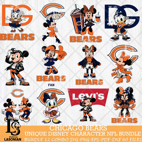 Chicago Bears Disney Characters NFL Bundle 12 Svg Eps Dxf Png File, Digital Download, Instant Download