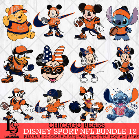 Chicago Bears Disney NFL Bundle 12 Svg Eps Dxf Png File, Digital Download, Instant Download