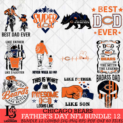 Chicago Bears Fathers Day NFL Bundle 12 Svg Eps Dxf Png File, Digital Download, Instant Download