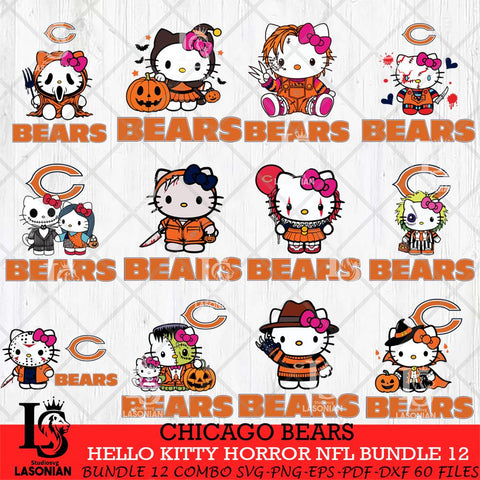 Chicago Bears Hello Kitty Horror NFL Bundle 12 SVG Eps Dxf Png File, NFL svg, Digital Download, Instant Download