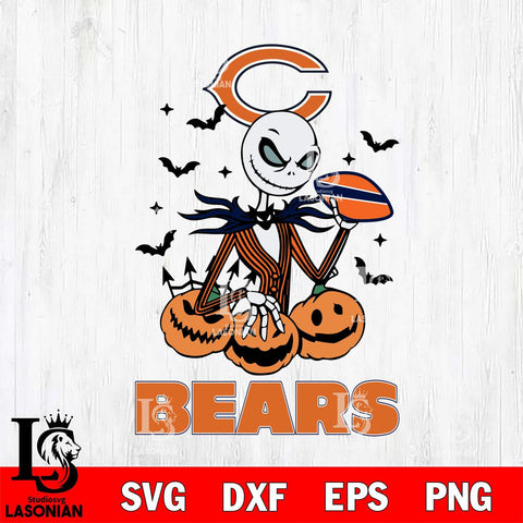 Chicago Bears Jack Skellington 2 halloween Svg Eps Dxf Png File, Digital Download, Instant Download