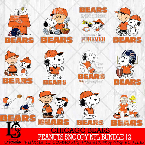 Chicago Bears Peanuts Snoopy Player NFL Bundle 12 SVG DXF EPS PNG FILE,Snoopy File Cut, bundle nfl Digital Download,Instant Download, Silhouette