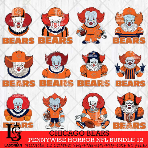 Chicago Bears Pennywise Horror NFL Bundle 12 SVG Eps Dxf Png File, NFL svg, Digital Download, Instant Download
