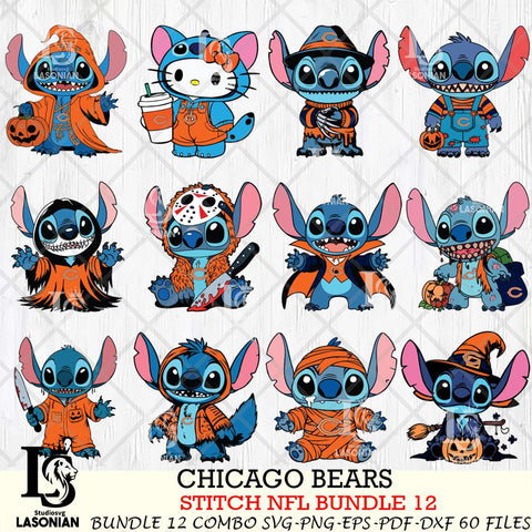 Chicago Bears Stitch Horror Bundle 12 SVG Eps Dxf Png File, Bundle NFL svg, Digital Download, Instant Download