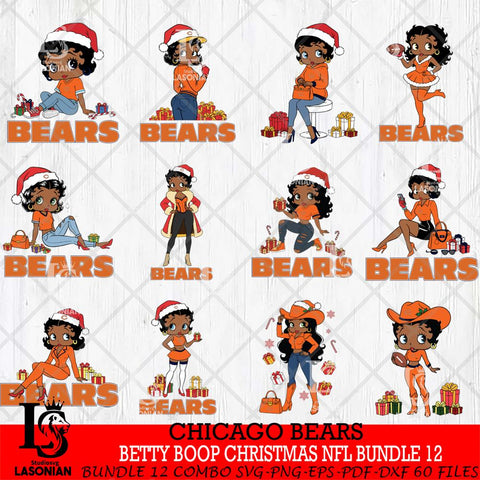 Chicago Bears  Betty Boop Christmas NFL Bundle File Cut, NFL SVG DXF EPS PNG PDF File, Digital Download , Criucut , Silhouette