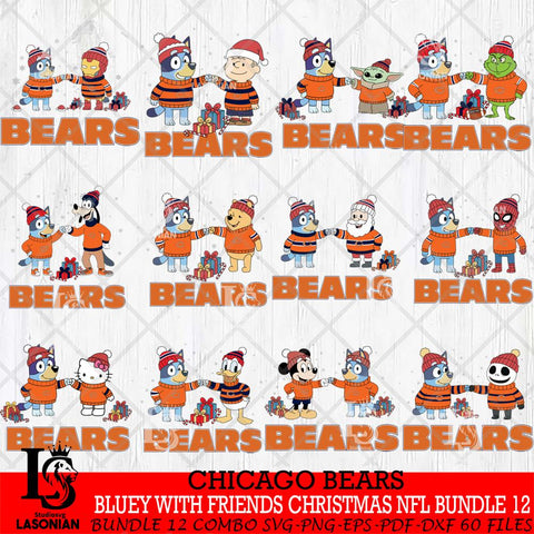 Chicago Bears  Bluey With friends christmas NFL Bundle Cricut,Bundle NFL SVG DXF EPS PNG FILE, Digital Download,Instant Download, Silhouette
