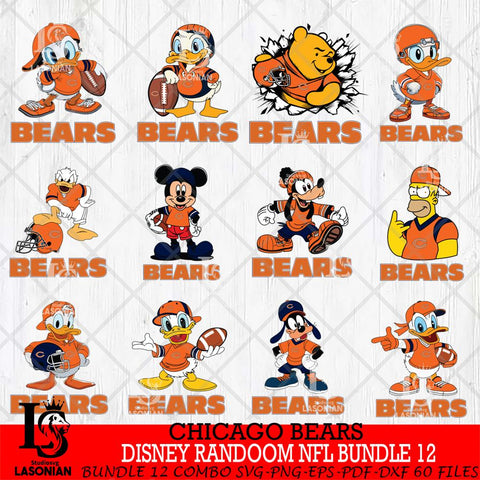 Chicago Bears  Disney Ramdoom NFL Bundle 12 Cricut,Bundle NFL SVG DXF EPS PNG FILE, Digital Download,Instant Download, Silhouette