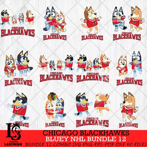 Chicago Blackhawks Bluey Dace Mode NHL Bundle 12 SVG Eps Dxf Png File, Digital Download, Instant Download